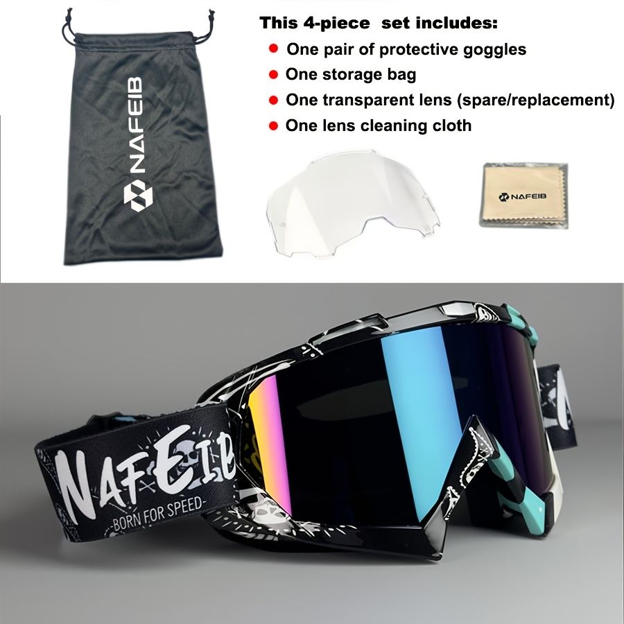 TEMU 3pcs Ski Bike Goggles Set With Spare Lens, Storage Bag And Cleaning Cloth, Uv Adjustable Strap Unisex Outdoor Sports Glasses