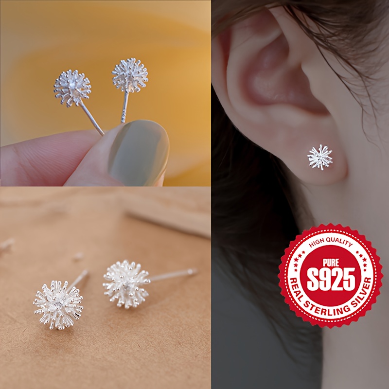 925 Silver Dandelion Core Stud Earrings Hypoallergenic