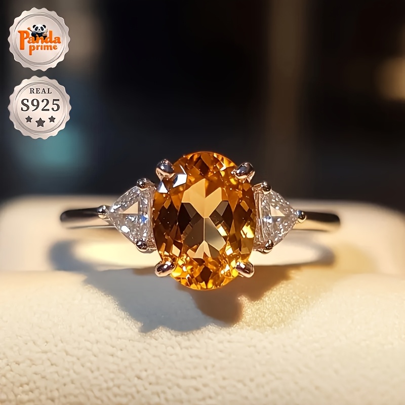TEMU An Adjustable Ring Made Of 925 Sterling Silver Anti-allergic, Featuring A 2-carat Natural Yellow Golden. Everyday Use And Special Occasions, It