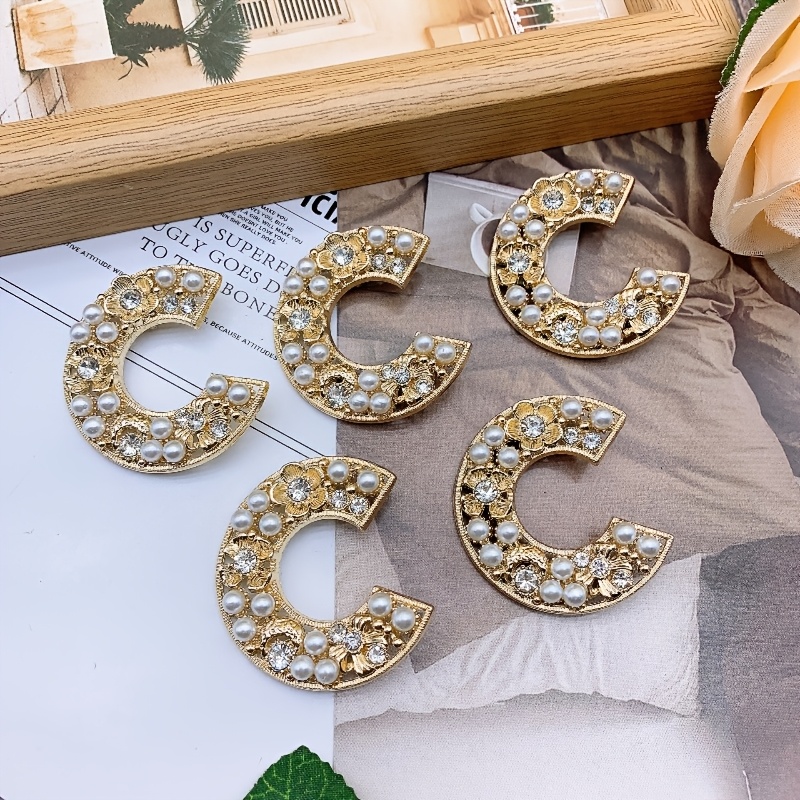 TEMU 5pcs Hollow-out Buttons, Pearl Rhinestone Buttons, Golden Round High-shank Buttons, Floral Decorative Buttons, High-end Men's And Women's Dress