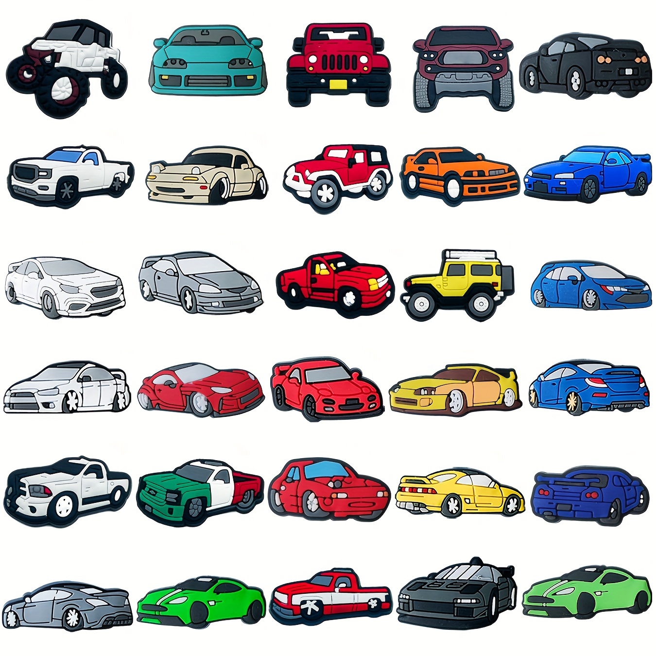 

30 Pcs Pvc Charms Set - Automobile Series, Assorted Vehicle Shaped Clog Accessories For Shoe Decoration