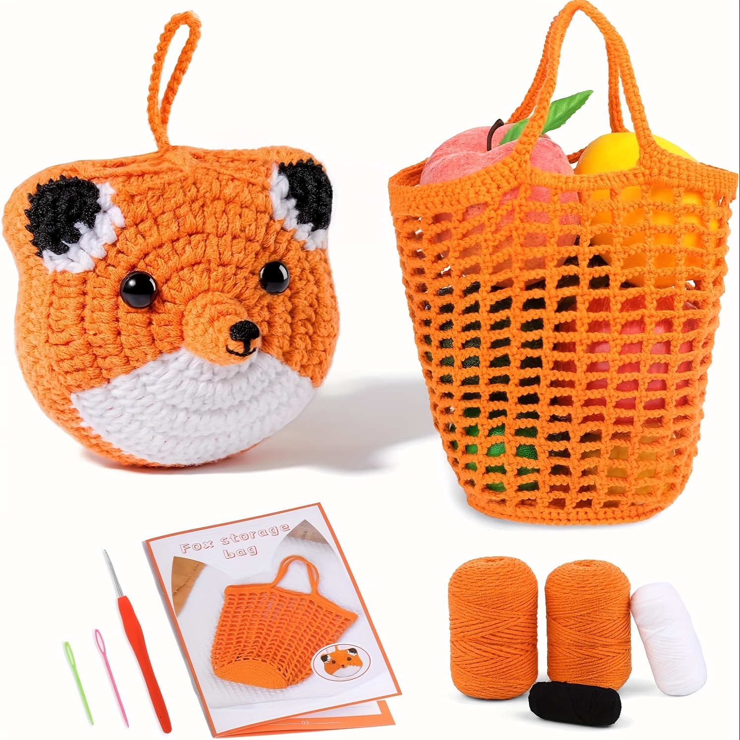 

fiber Fantasy" Diy Crochet Fox Shoulder Bag Kit For Beginners - Complete Starter Set With Yarn, Step-by-step Instructions & Craft Supplies