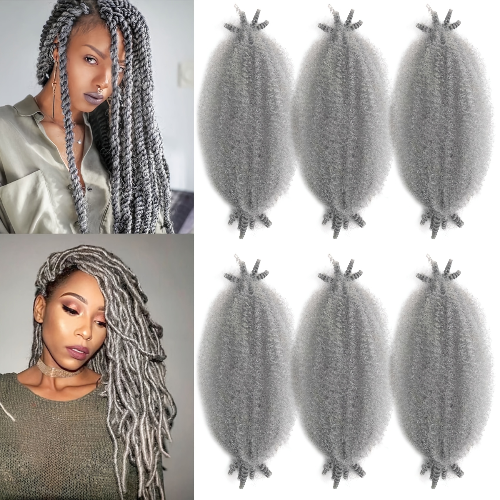 Pre-separated Look Twist Braiding Hair - 16 Inch Afro Locs With Pre- Spring Twist Extensions, Soft Synthetic Grey Locs For Dreadlock Maintenance & Volume (women)