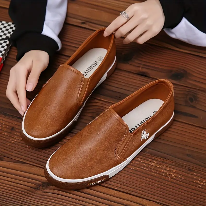 mens trendy solid colour slip on skateboard shoes comfy non slip casual sneakers for mens outdoor activities details 7