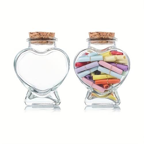 2pcs heart shaped glass bottles 50ml mini small clear glass jars with cork mini drift bottles for diy wishing drift message bottle crafts valentines day gifts