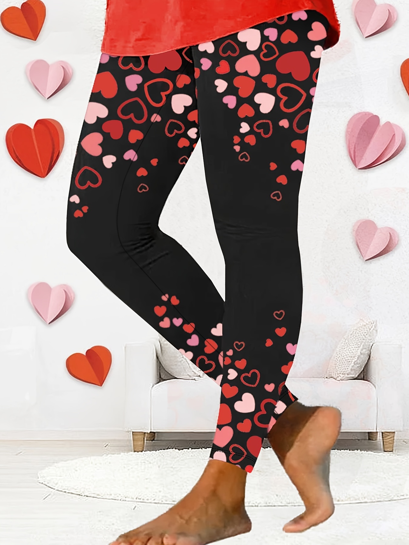 Women's Sports Leggings Plus Size Cute Heart Print Medium - Temu Canada