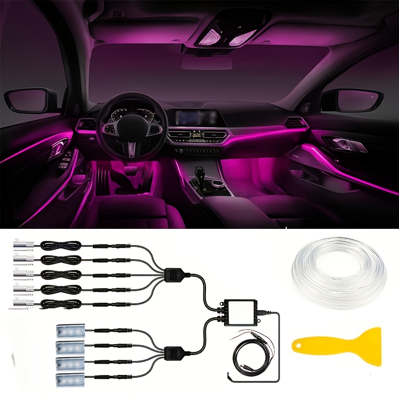 TEMU Car Led Interior , Nine-in-one Rgb Lights, Ambient Lighting Package, Car Usb Led Strip Lights (including 5 Fiber Strips And 4 Undercarriage