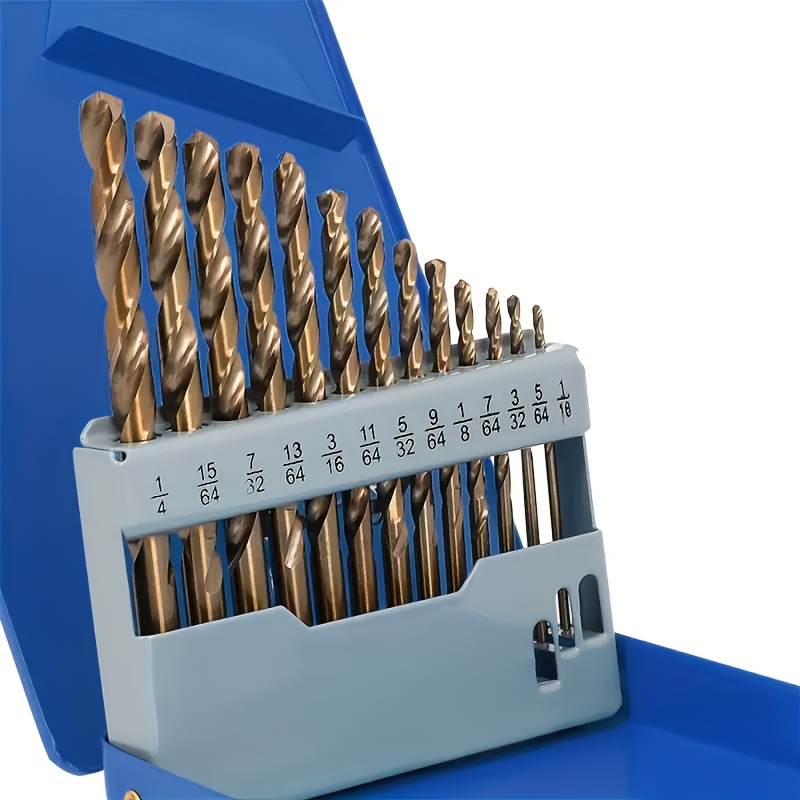 

13pcs Cobalt Drill Bit Set, M35 Steel, Round Handle - Ideal For Stainless Steel, Cast Iron, Wood & Plastic - & Precision With Size Guide, Cobalt Drill Bit Set For Metal