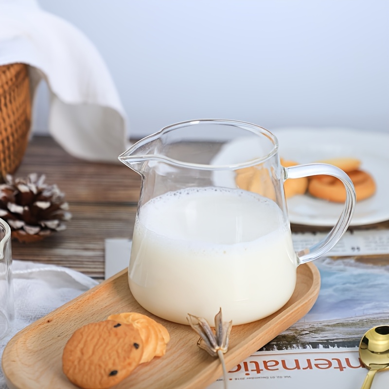 TEMU 1pc Or 2pcs Of Round-bottom Smooth And Transparent Glass Milk Jug, Coffee Creamer, Measuring Cup, Heat-resistant, High-temperature Resistant,