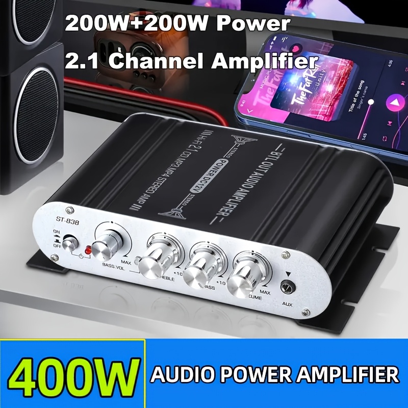 Channel Audio Power Amplifier, Stereo ST-838 Amplifier, Channel  Amp, RMS 20Wx2+40W, Class D Digital Audio Amplifier with Subwoofer Output, 