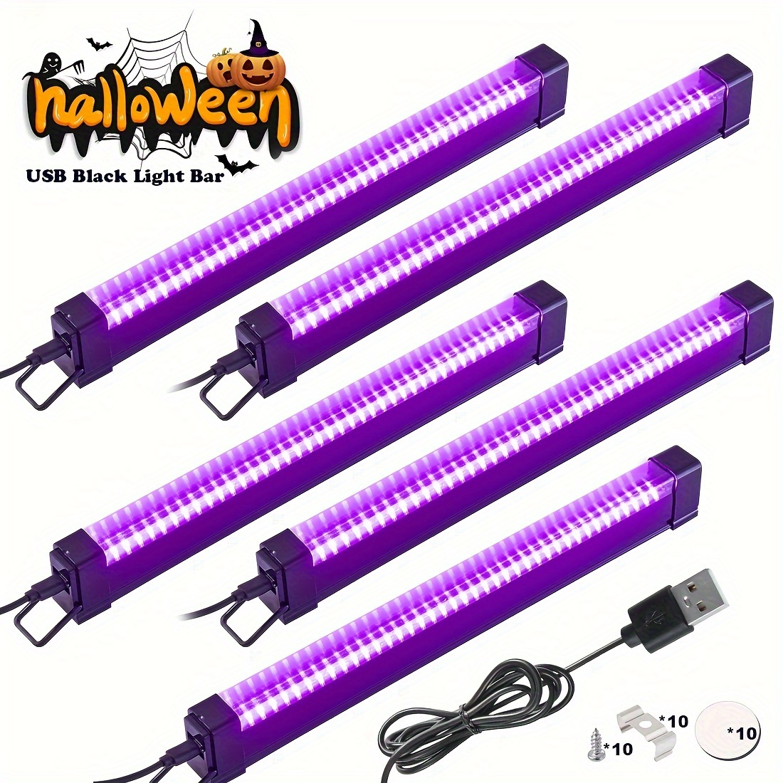 

5pcs Usb 5v Black Light Bars, 385-400nm With 3 - Magnetic Led Strip Lights For Decor, Glow Tapestry, Body Paint & Christmas Display