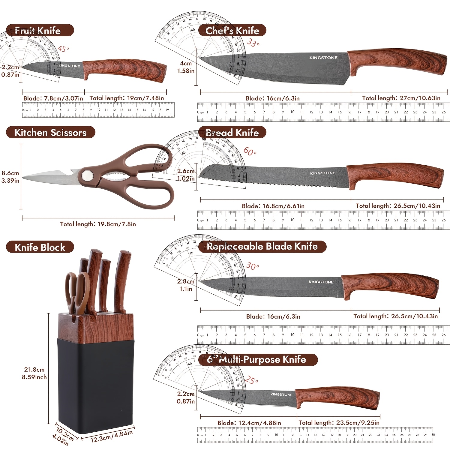 7pcs Kitchen Knife Set with Knife Rack, Chef'S Knife, Bread Knife, Replaceable Blade Knife, Multi-Purpose Knife, Fruit Knife And Kitchen Scissors. Multi-Purpose Cooking Kitchen Knife Set, Suitable for Home, Kitchen And Cooking