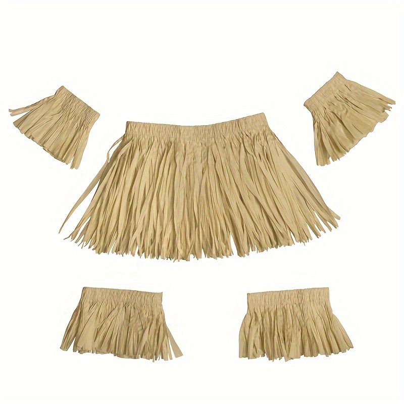 

Set Of 5 Elf-themed Paper Grass Skirts For Dress-up And Role Play, Woven Artificial Raffia Costume Props With Adjustable Waist For Outfits