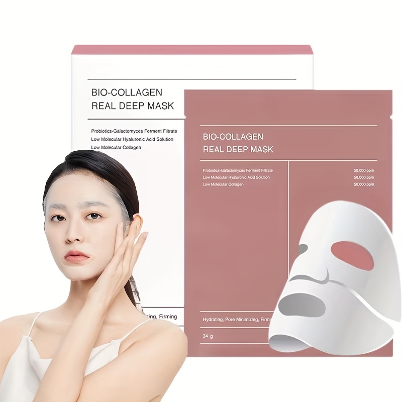 4 Sets Unscented Collagen Face Masks, Moisturizing, Deep Hydrating, Alcohol Free, White Essence, Full Face, Detachable, for Adult, Unisex, All Skin Types, Sleeping Face Mask