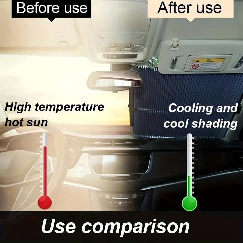 1pc automatic retractable folding sunshade uv resistant heat insulating aluminum material on installation blackout curtain for front window car sunshade windshield foldable details 5