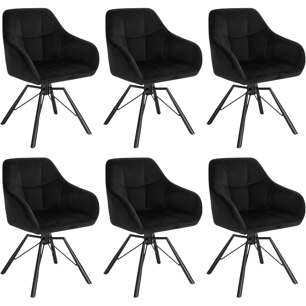 Image of 6pcs Swivel Dining Chair, Comfortable Dining Room Furniture, Armchair With Velvet Cover, Suitable For Dining Room, Living Room, Office
