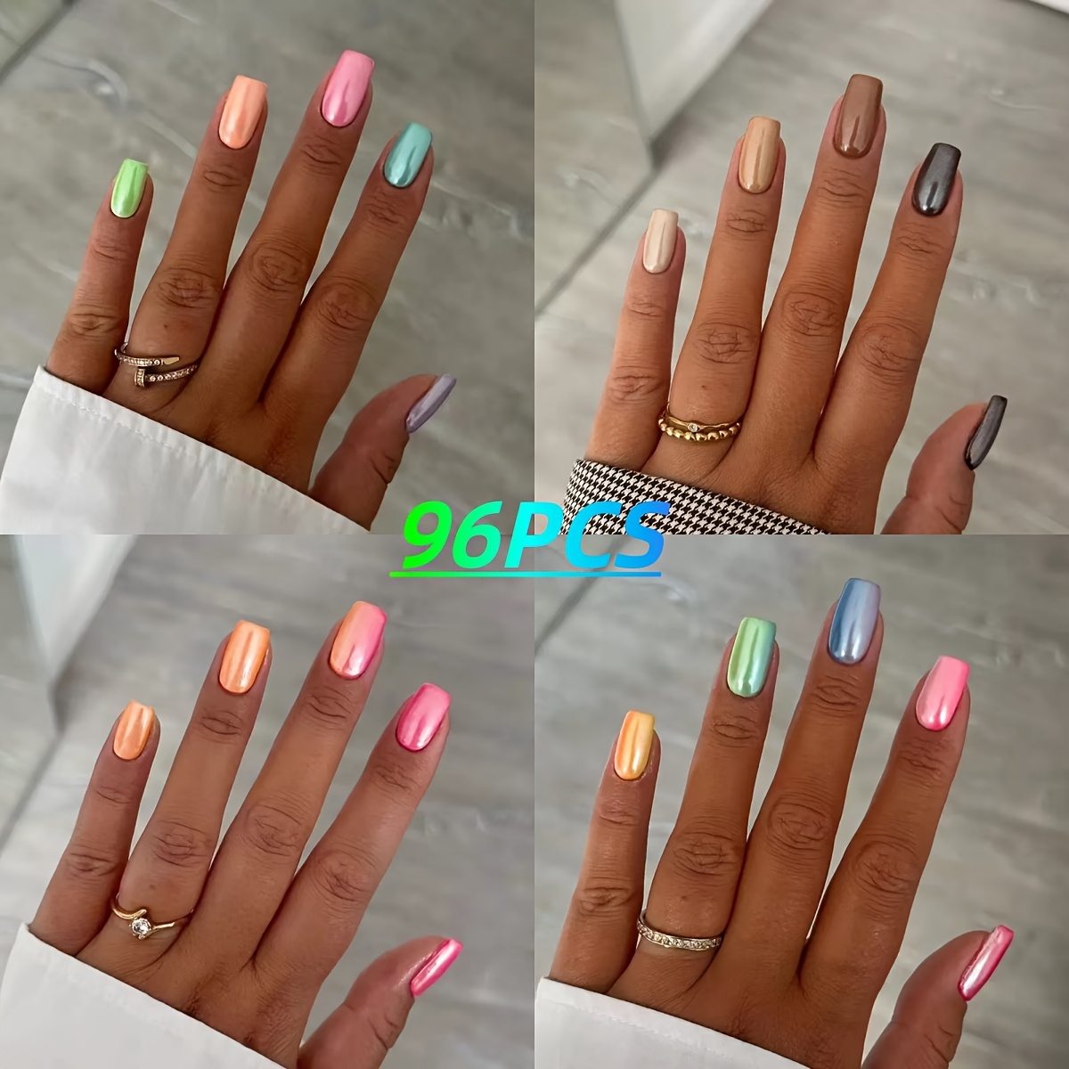 TEMU 96 pièces Autocollants pour ongles carrés d'été européens multicolores Aurore, nouveaux, , , piquants et cool - , de qualité supérieure et de -