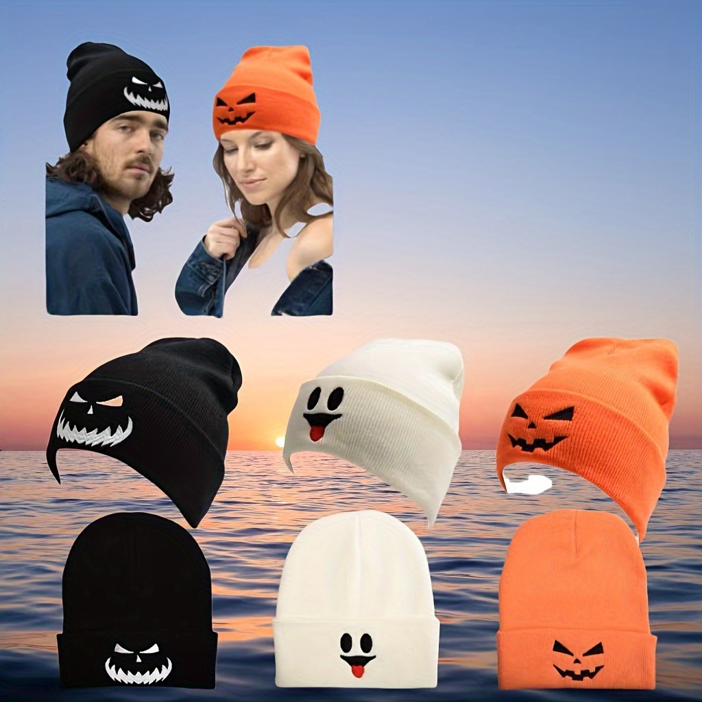 

1pc/3pcs Novelty Halloween Knitted Embroidery Skullies & - Unisex, , , For Fall/, , Y2k