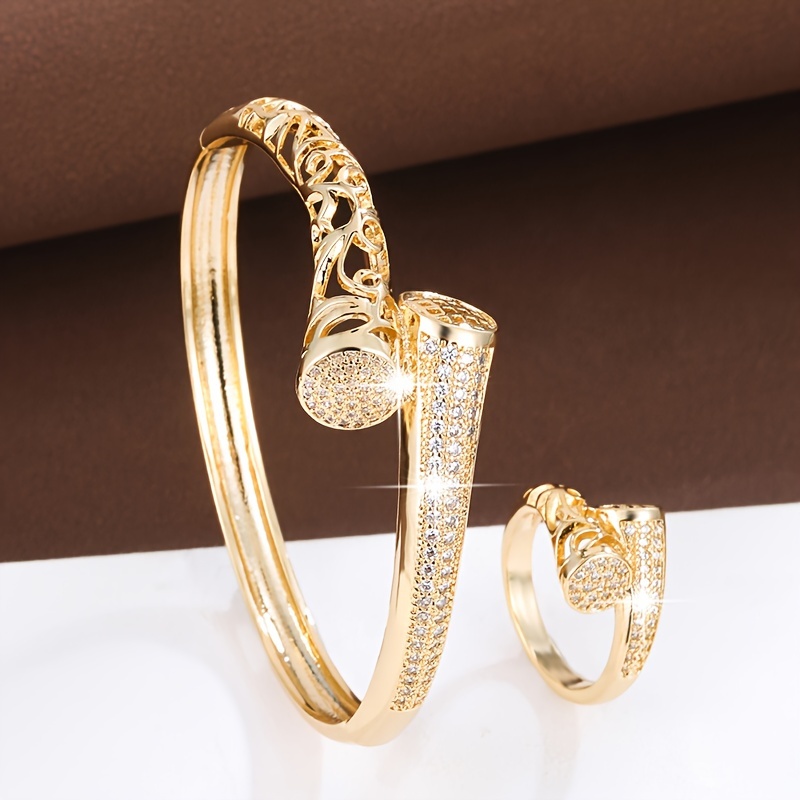 Vintage Geometric Zirconia Bracelet and Ring Set