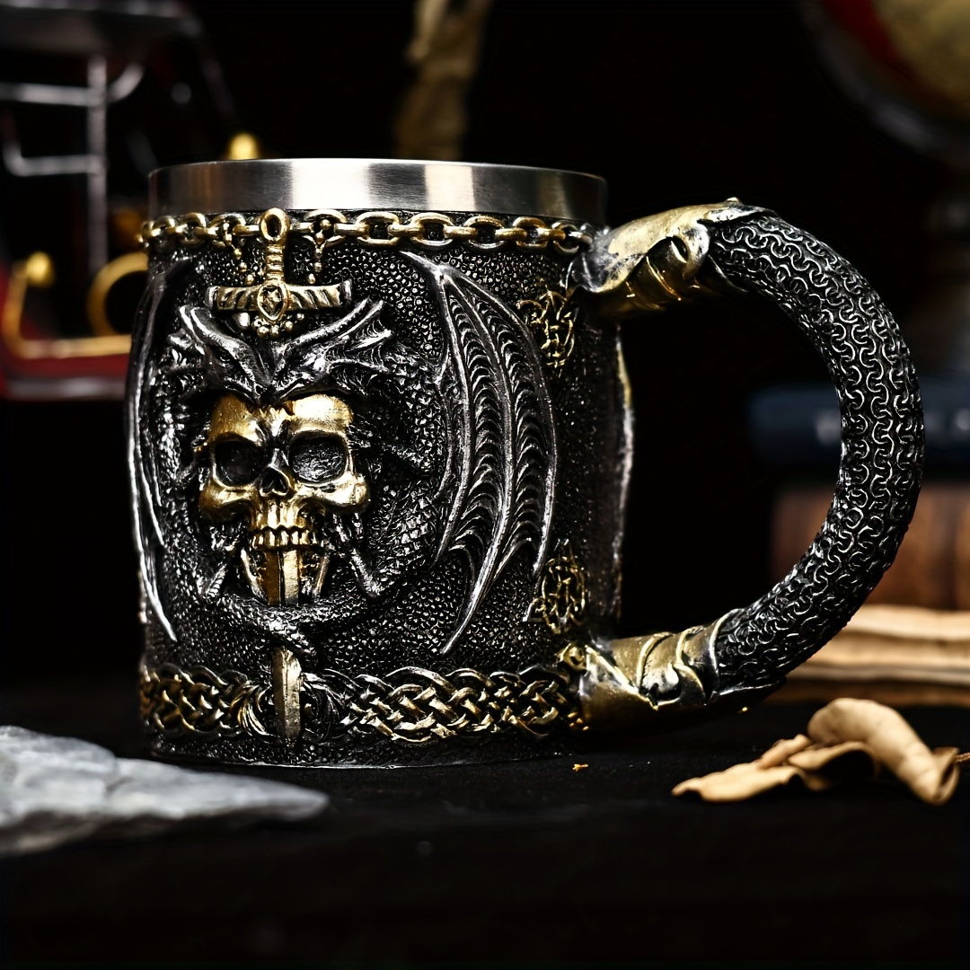 holiday ale   sword 3d beer mug stainless steel insulated coffee cup gothic skull design   halloween christmas gifts details 5