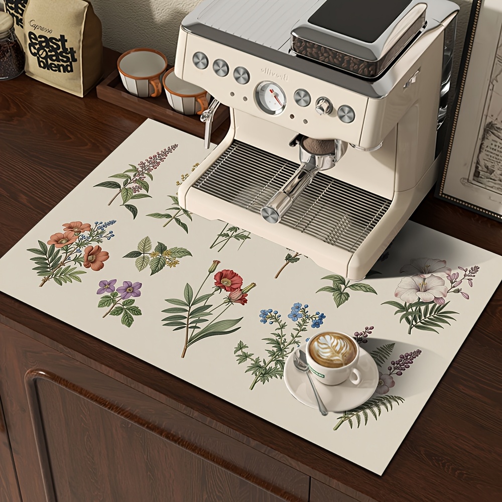 TEMU 1pc, Modern Tableware Drying Mat, Coffee Machine Mat, Retro Countertop -dry Mat, Durable And Absorbent, Dish Rack Accessory, Suitable For