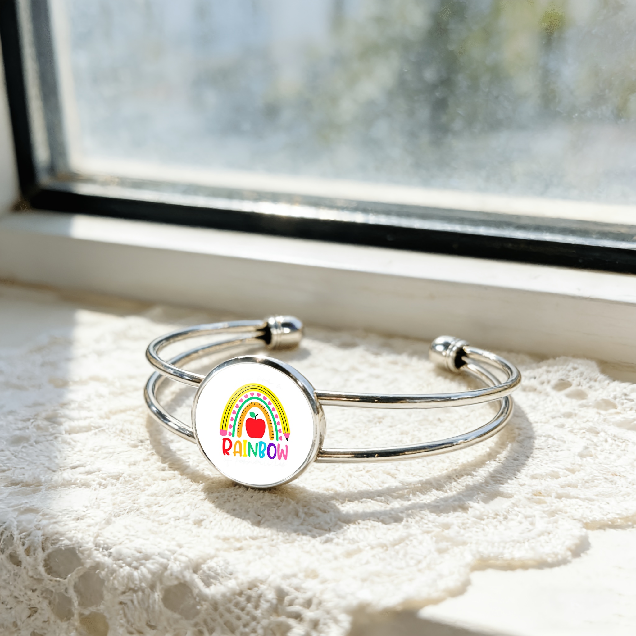 Adjustable Open Bangle with Rainbow Pattern, Versatile