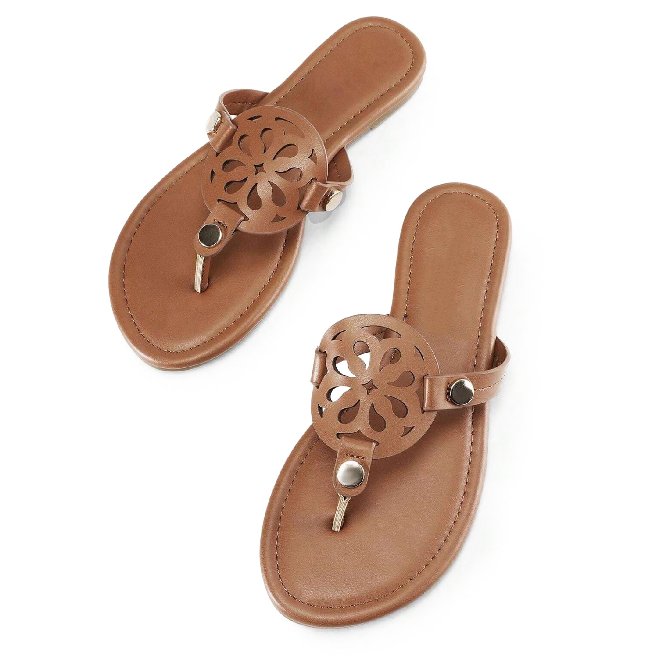 

Women's Casual Flat Sandals, Comfortable Dressy Thong Sandals With Floral Cut-out Design