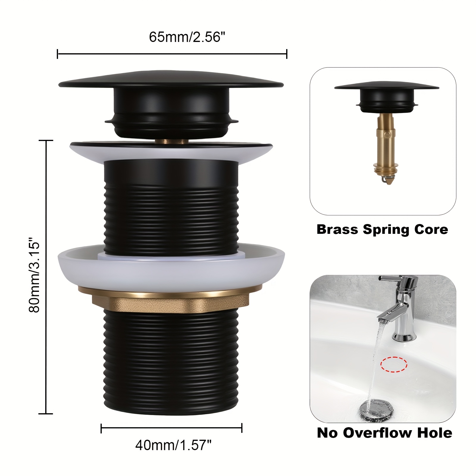 Matte Black Large Cover Press-pop-up Stainless Steel Drain For Bathroom, Kitchen, And Washbasin