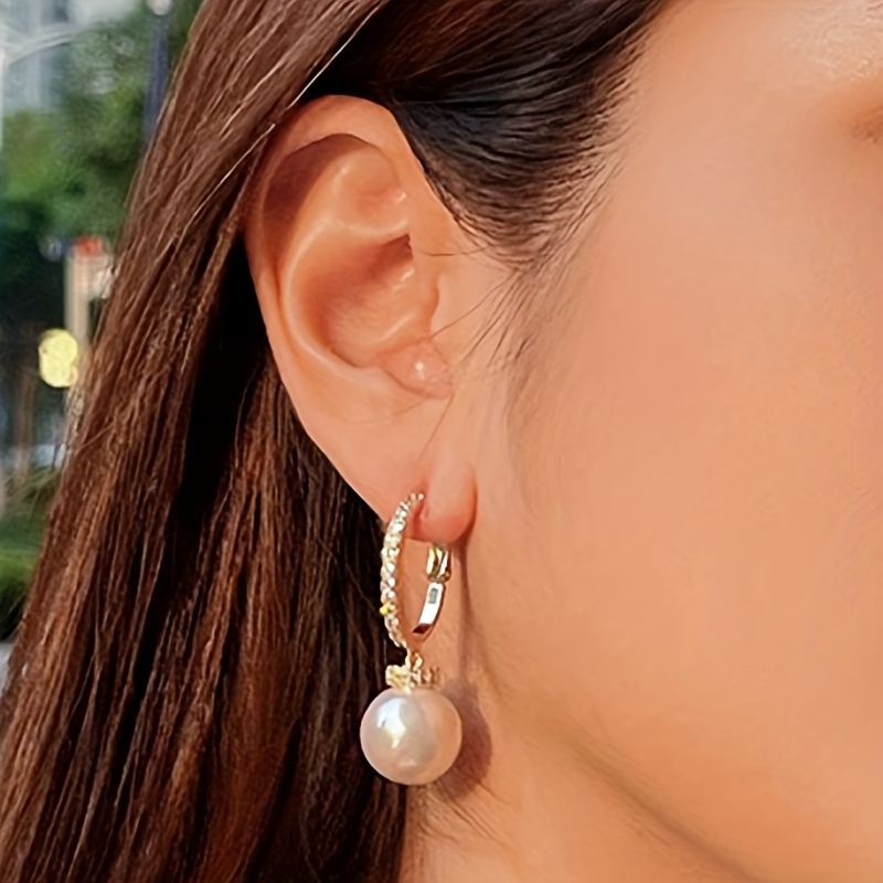 Classic Style Golden Hoop Earrings with Faux Pearl Pendant
