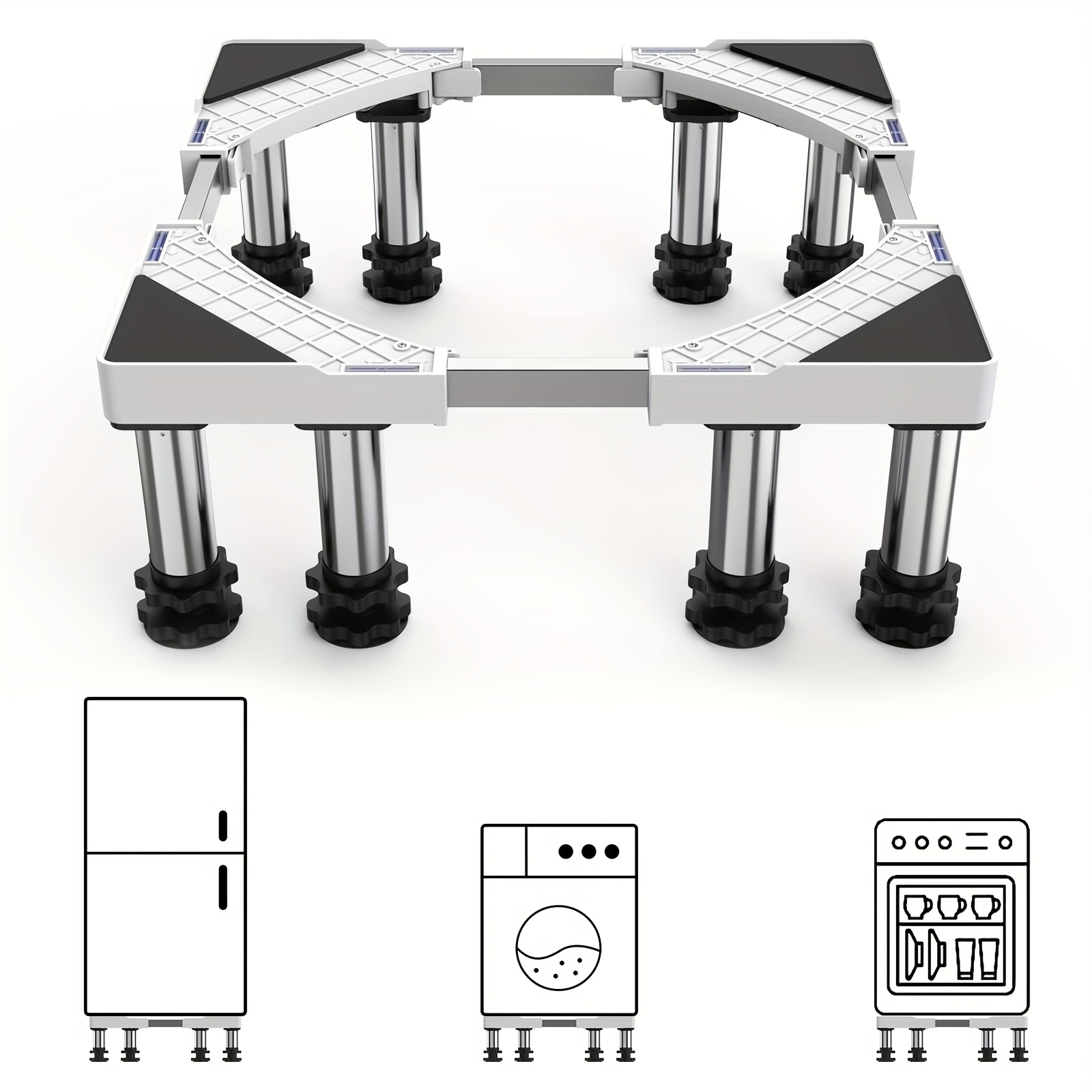 TEMU Fridge Stand-upgraded 8 Heavy Duty Feet Adjustable Dryer Stand Increase 7-8.6inch Height 992lb/450kg Base Stand For Washer Refrigerator Washing