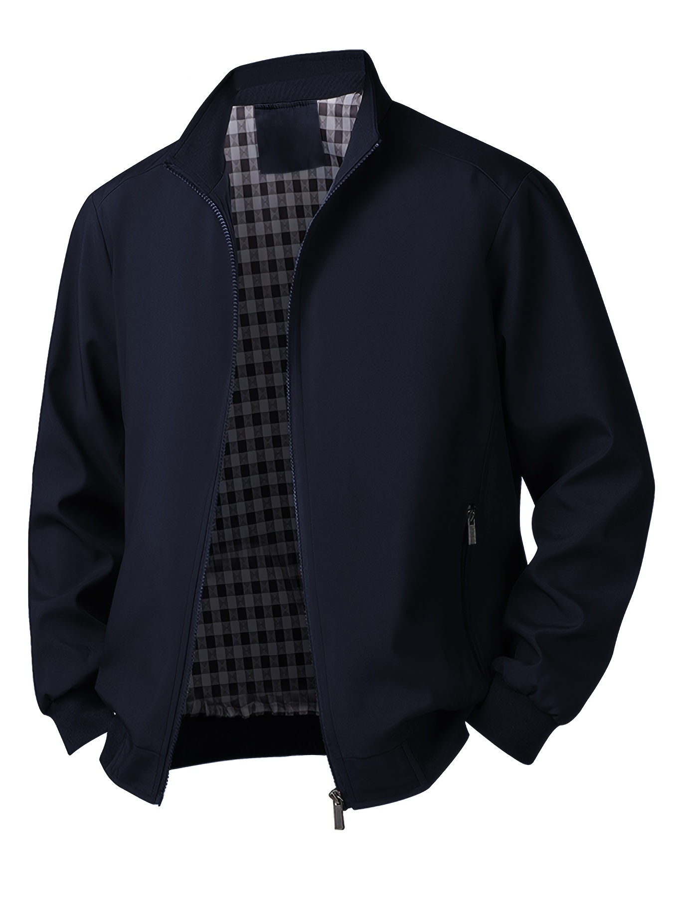 mens lightweight polyester jacket trendy beige zip up featuring pockets casual stand collar for   outdoor activities casual outerwear   fashionable mens outerwear