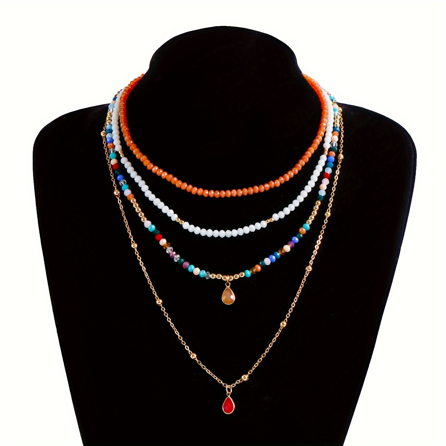 

1 Piece Of Women's Bohemian Contrasting Rice Bead Bead Bead Multi-layer Necklace With Ethnic Style Hand Woven Necklace