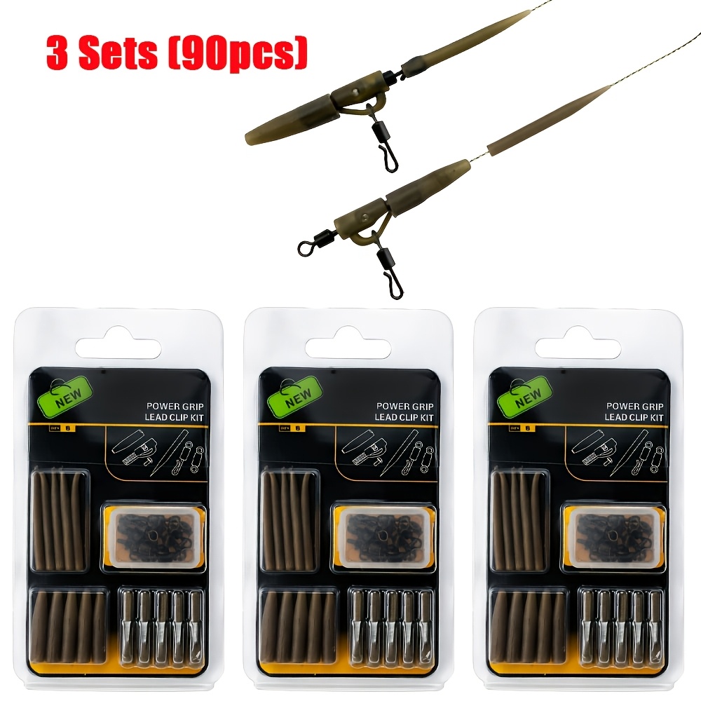 E-shop 60/90 Stück Karpfenangel Blei Clip Set – Schnellverschluss Sicherheits Blei Clip Set mit Wenden und Hülsen, Hair Rig Terminal Tackle Zubehör