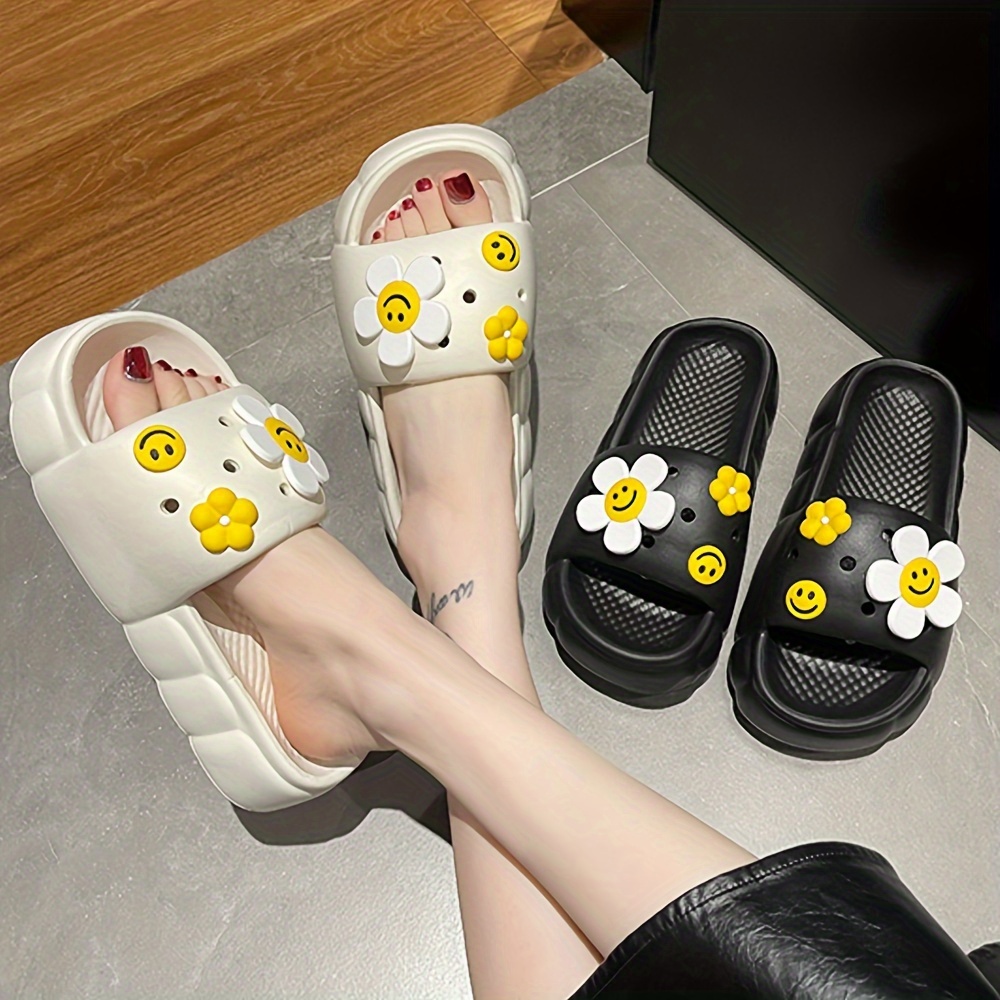 

Women's Flower Decor Slides, Casual Open Toe Summer Shoes, Comfortable Slip On Beach Shoes