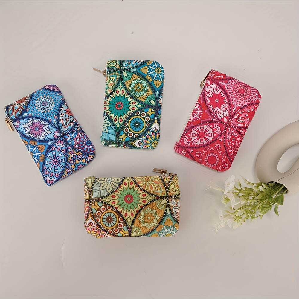 

Mini Coin Purse With Kaleidoscope Print, Ethnic Style Pu, Compact Card & Id Holder