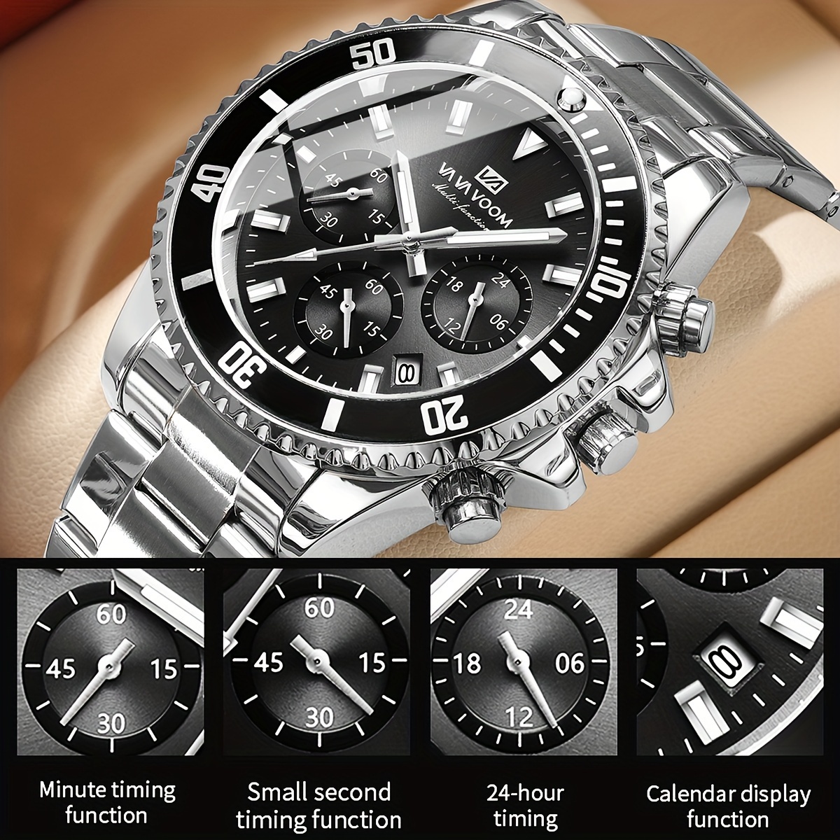 colorful sports watch with 3d large dial and multifunctional timing stainless steel strap suitable for daily casual   outdoor sports and other occasions to wear a gift 4