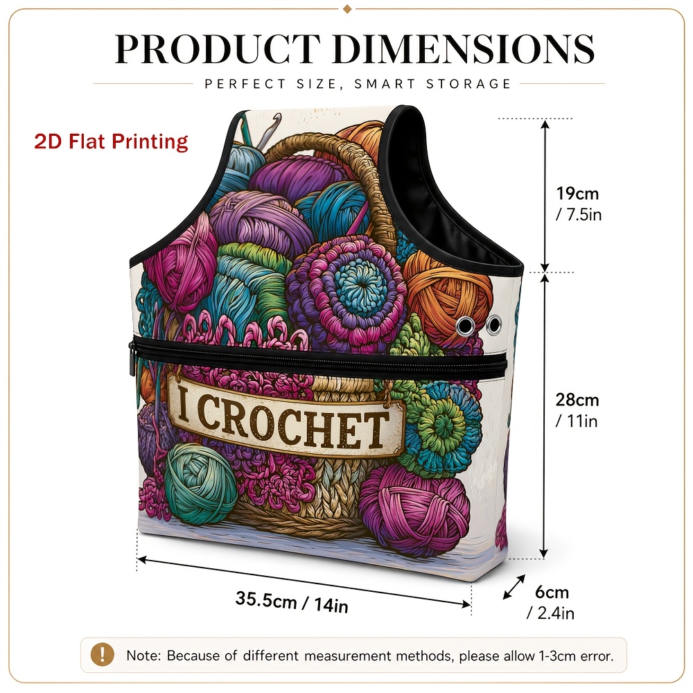 TEMU 1pc Portable Crochet Hook Storage Bag Colorful Yarn And Crochet Tools Pattern Print Multi- Pouch Yarn Craft Organizer Gift For Knitting And