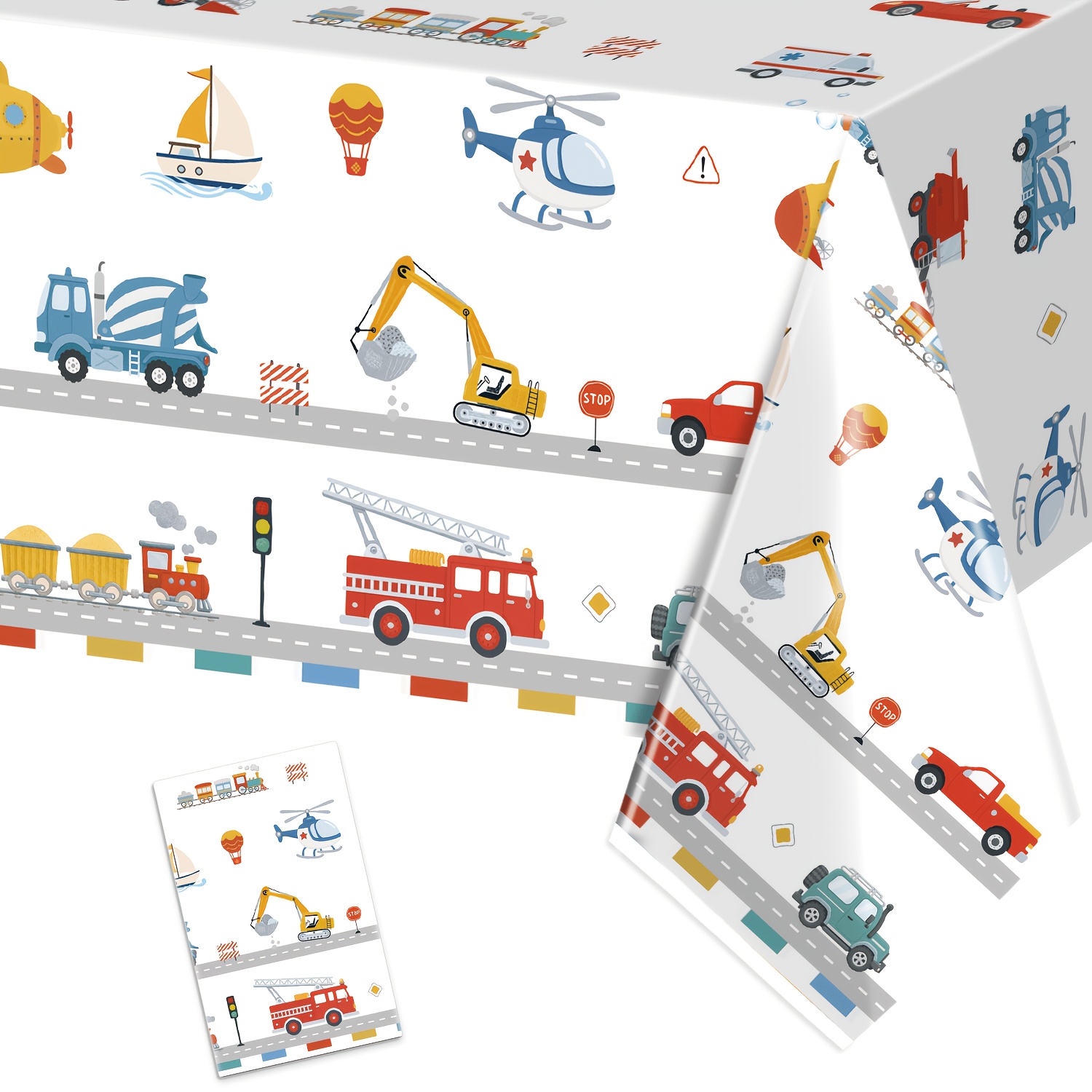 TEMU 1pc, Transportation Birthday Party Tablecloths, Transportation Party Decorations, Transportation Vehicles, Fire Truck Patterned, Transportation