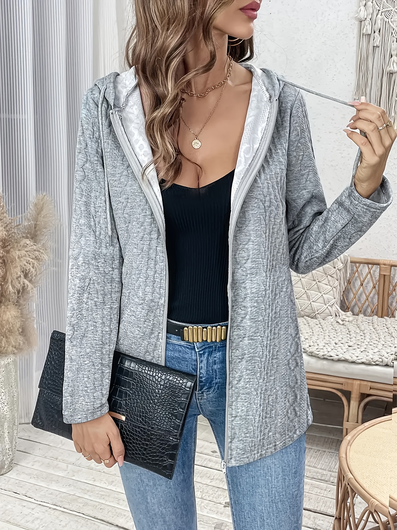 sweat à capuche zippé texturé couleur femme pullover en Temu Morocco