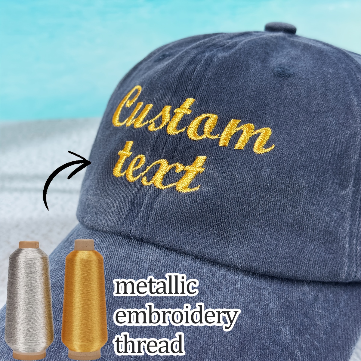 Custom Baseball Cap with Embroidery, Personalized Text in Metallic Thread
