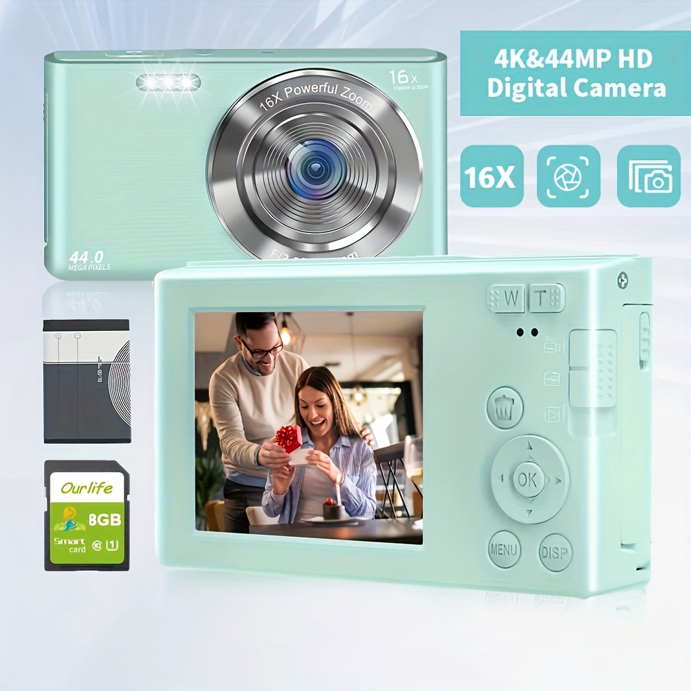 Cámara digital FHD de 44MP 1080P Cámaras con zoom digital 16X para vlogs,  cámara profesional de fotografía con cámara recargable LCD de 2.4 '' para  principiantes con tarjeta TF de 32G, soporte