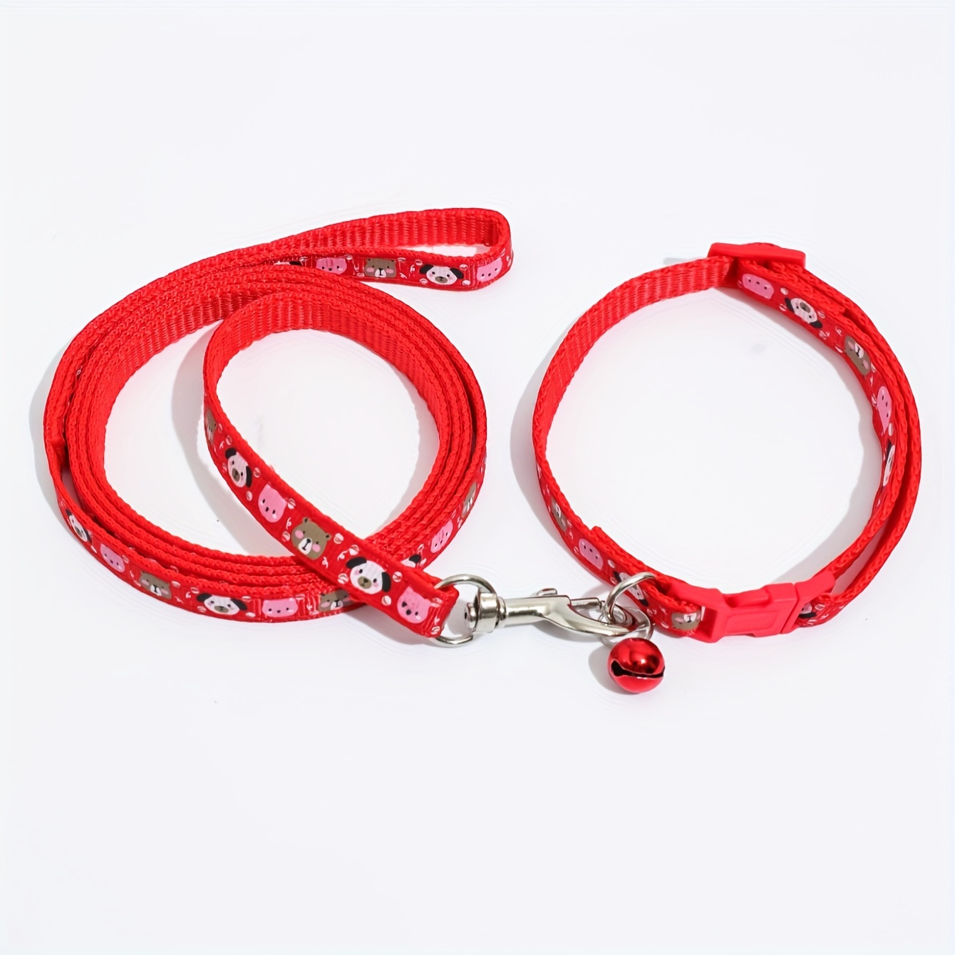 TEMU Farbenfrohes Cartoon-Druck Hundehalsband mit Glocke - Strapazierfähiges Nylon, Nur Handwäsche, Inklusive Passender Leine - für Alle Hunderassen,