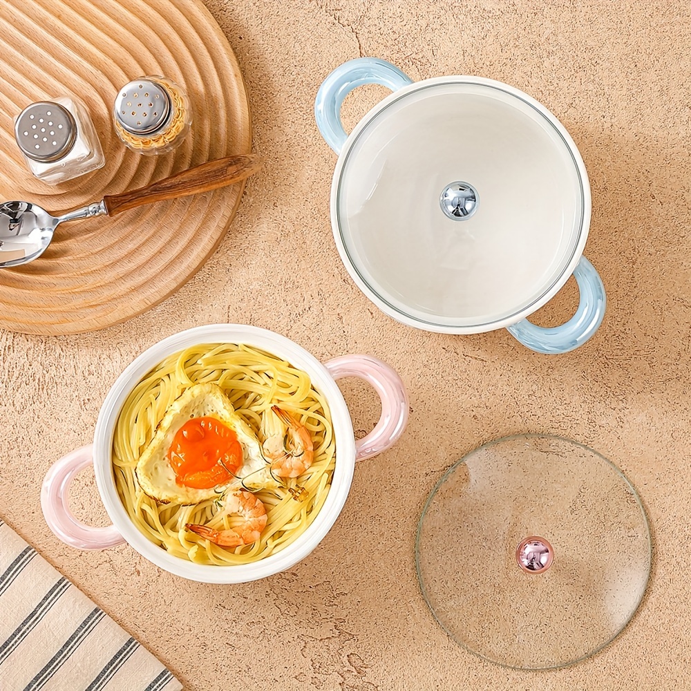 1Pc Ceramic Bowl With Lid Pearl Glazed Tulip Double Ear   Creative And Cute Soup Bowl Rice Bowl Instant Noodle Bowl Fruit Bowl Used For   And Restaurant   Kitchen Supplies Tableware Accessories Product Details 10