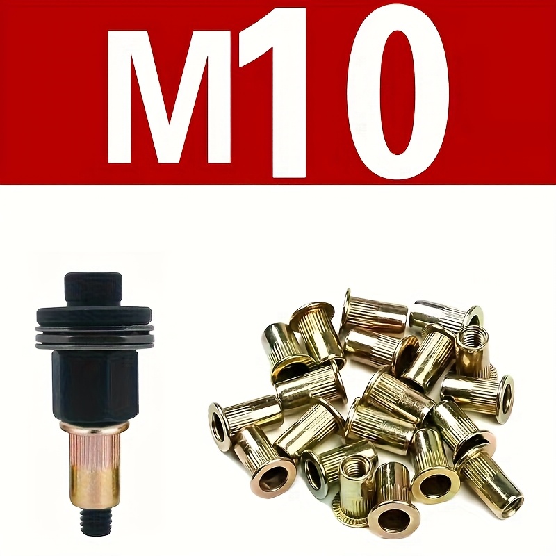 TEMU 11pcs (1pc Puller Head And 10pcs Nuts) Rivet Combination Tool Kit M3m4m5m6m8m10 Nut Replacement, Rivet Nut Parts