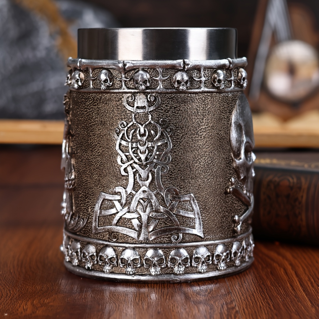 a vintage lamb horn skull beer mug large capacity and   stainless steel mug 20 3oz 3d three dimensional cow horn skull coffee mug high end pub draft beer mug christmas creative gift details 2