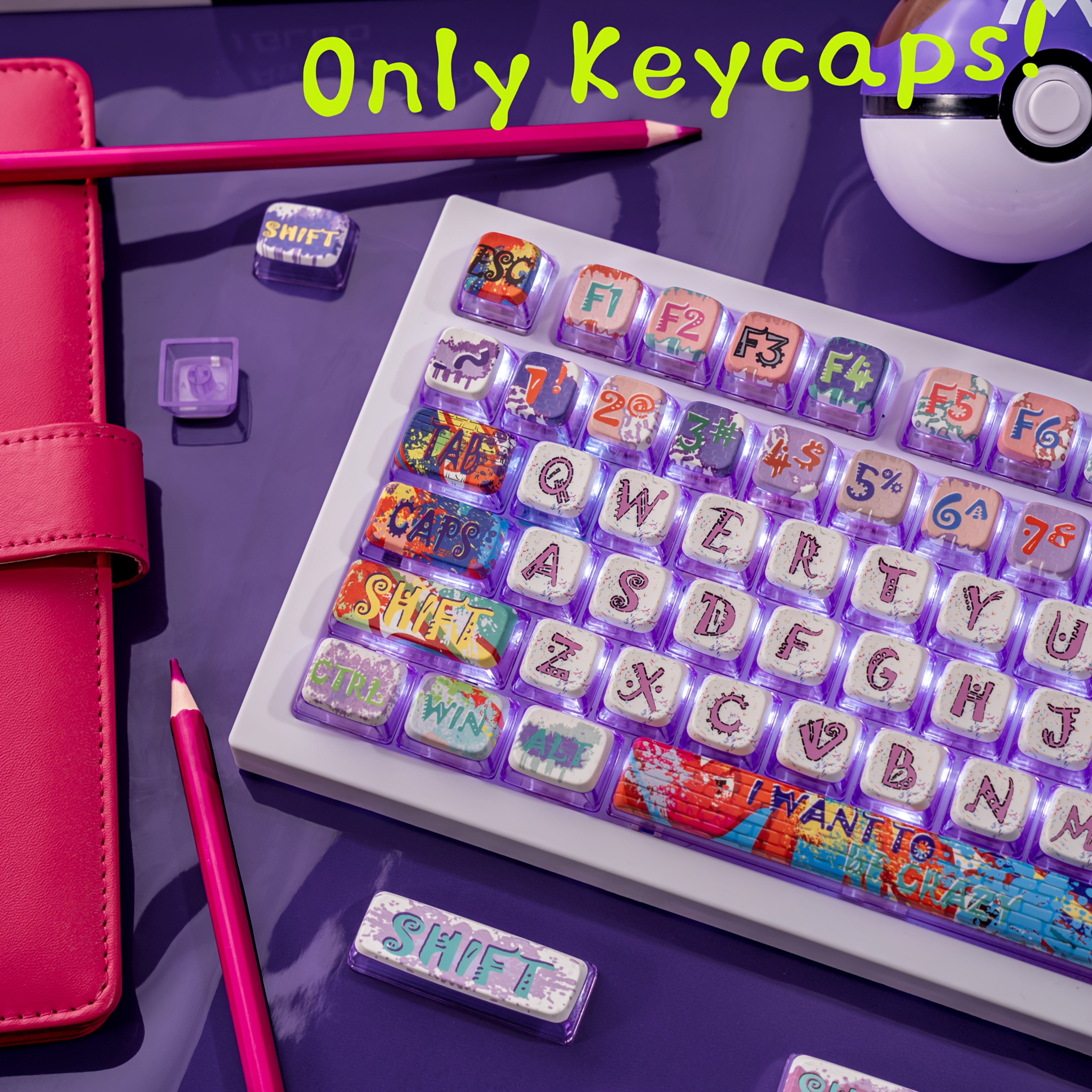 122 key artistic purple translucent pudding keycaps double - Temu