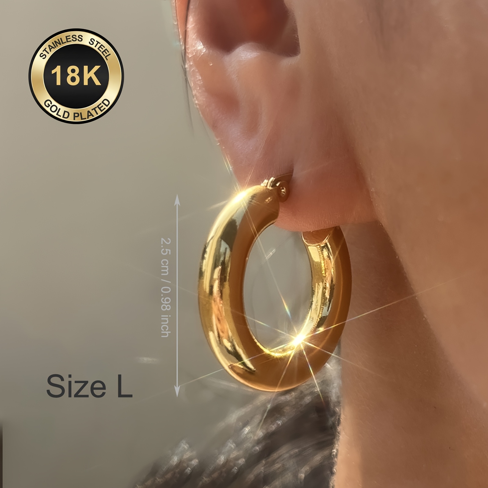 TEMU High-quality Anti-fade Stainless Steel Women Hoop Earrings, Hypoallergenic 316l Ear Post,5mm Wire Diameter,elegant Trendy Fashionable Designer