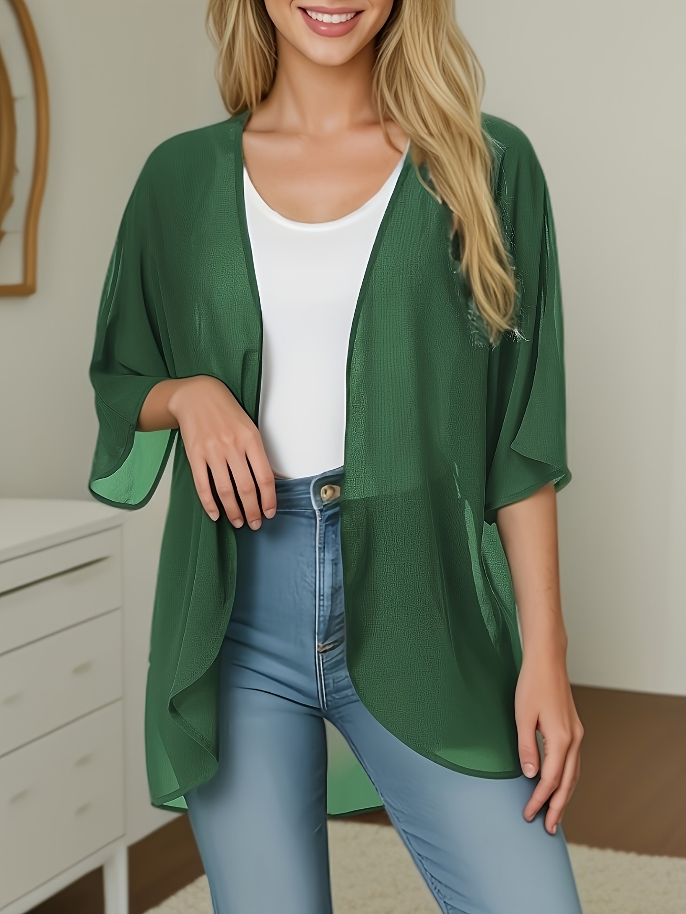 Large size Women's casual kimono cardigan smock chiffon material quick-drying fabric can be worn in multiple seasons suitable for a variety of occasions a variety of colors