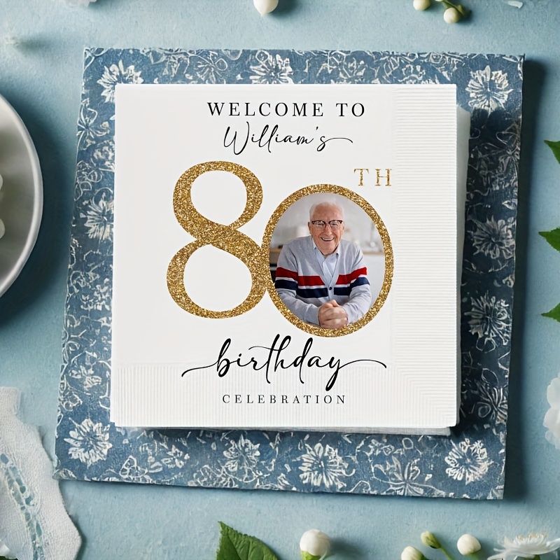TEMU Personalized Birthday Napkins - Custom Photo & Text Party Decorations, Elegant Birthday Saying Templates (e.g. Birthday Celebration),