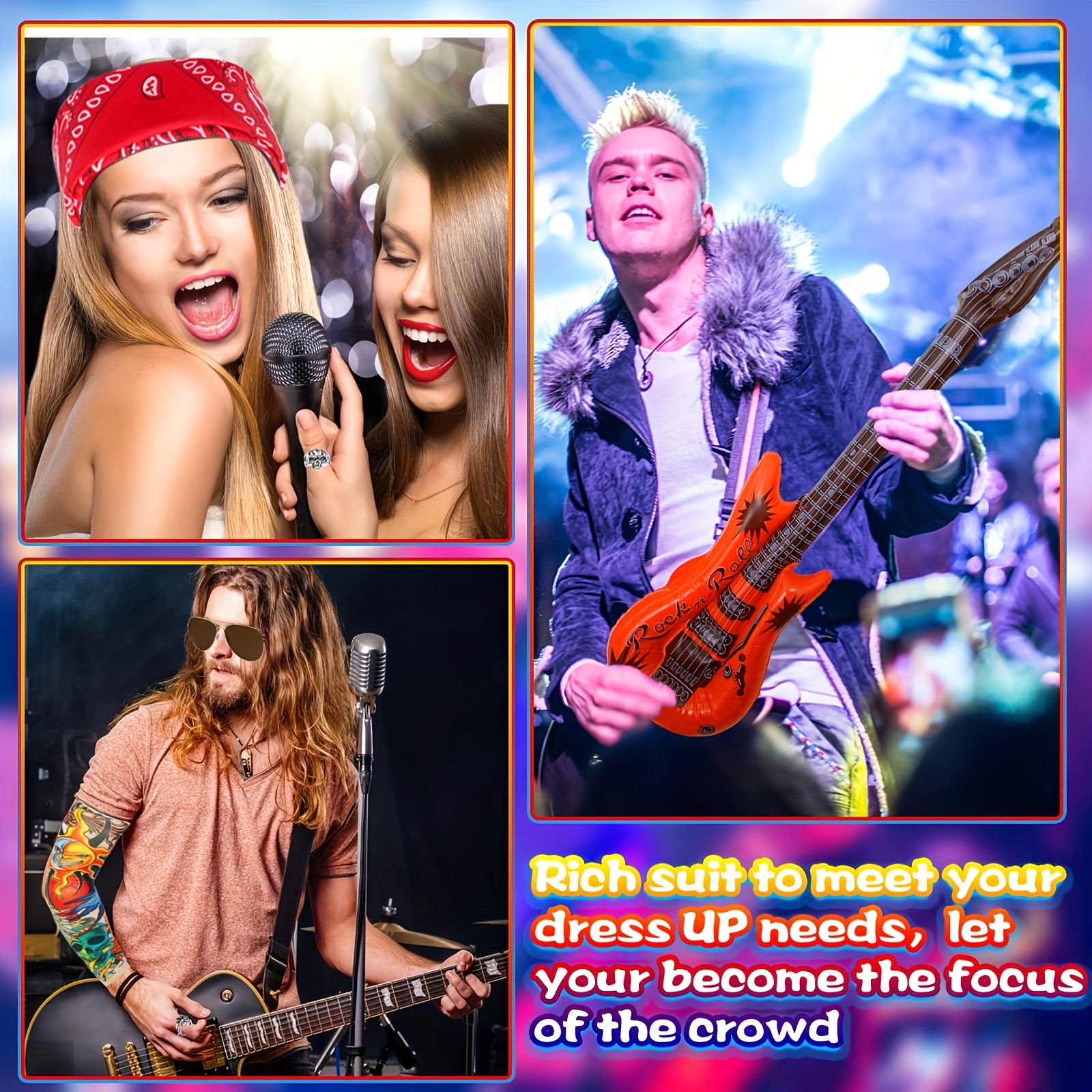 11 piece punk rock costume set for men and women includes street style accessories with glasses gloves bandana tattoo sleeves and more details 2